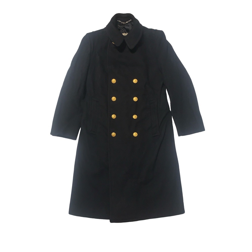 Vintage Jacob Reeds Sons Coat Mens 38 Black Wool Overcoat US Coast Guard Academy